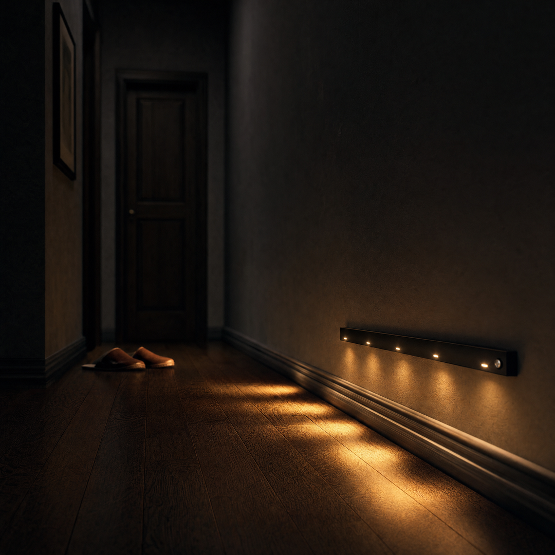 The Ambient Sensor Light lighting a dark hallway at night