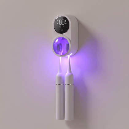 PureBeam running a UV cycle with violet light over the brush heads